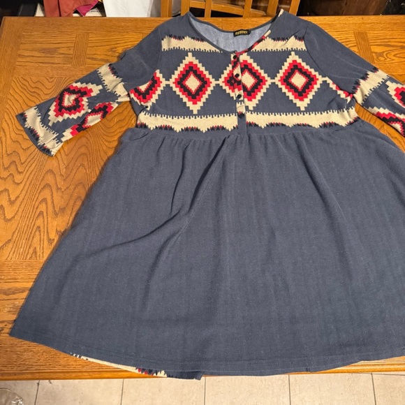 Reborn Southwestern Boho Knee Length Dress Sz 2XL Geometric Print Pockets Flowy - Picture 4 of 15